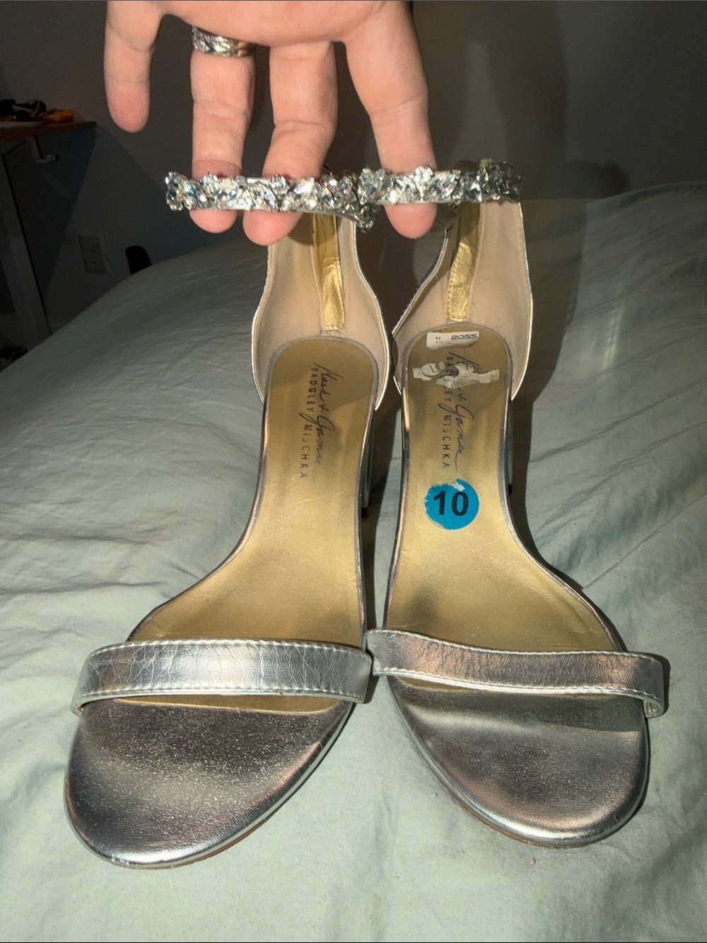 Embellished Silver Ankle-Strap Heels